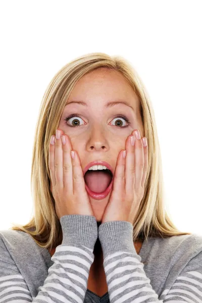 Unsuspecting woman is stunned — Stock Photo, Image