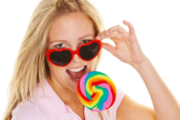 Mujer con lollipop schlecker — Foto de Stock