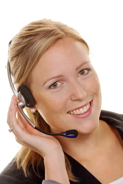 在客户服务中耳机的女人 — 图库照片