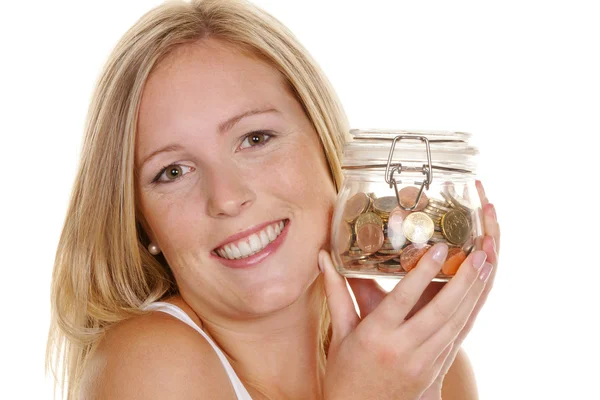 Ung kvinna, att spara pengar — Stockfoto