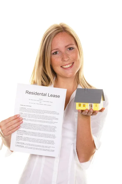 Woman with a rental agreement in english — Stock Photo, Image