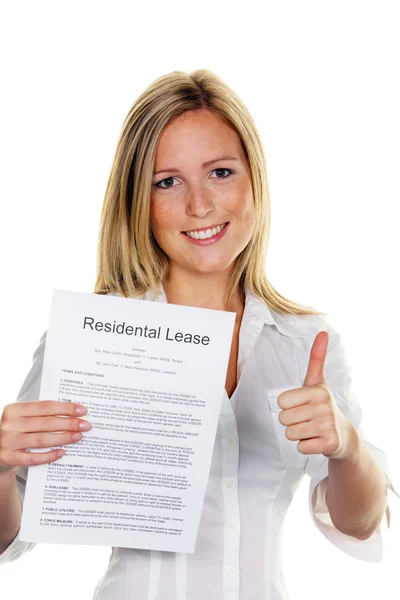 stock image Woman with a rental agreement in english