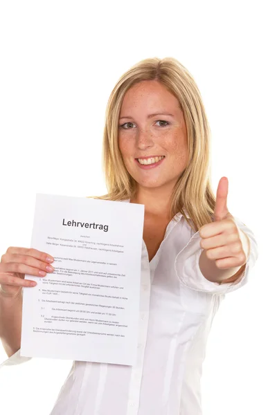 Woman with a training contract — Stock Photo, Image