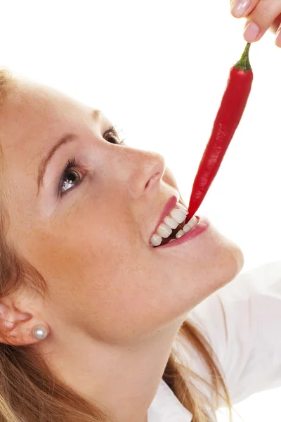 Young woman with chilli — Stock Photo, Image