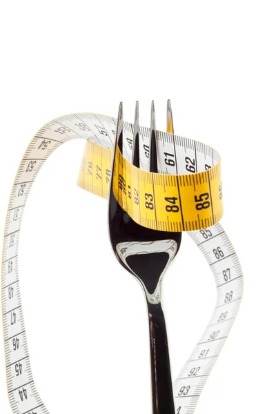 用磁带的刀叉餐具。符号的饮食. — 图库照片