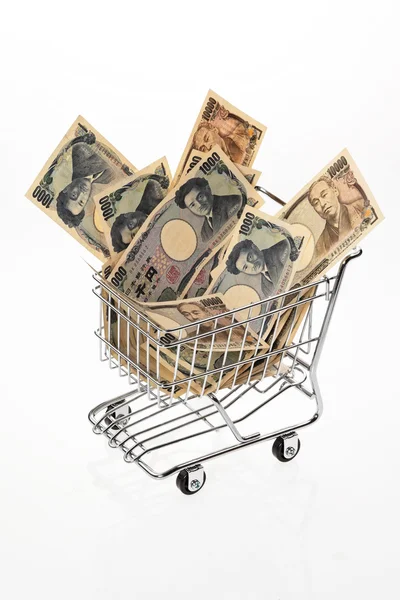 買い物かごで日本円紙幣 — ストック写真