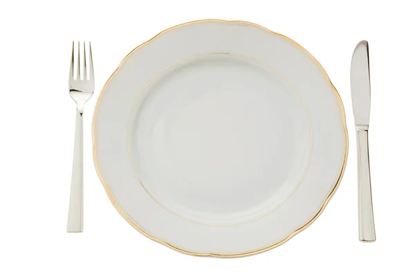 Pisau, garpu dan piring — Stok Foto