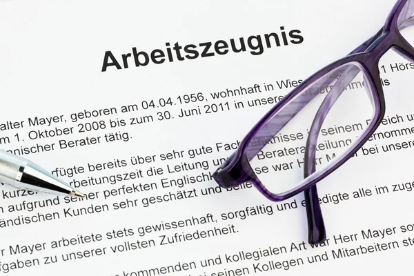 Certificato di lavoro in lingua tedesca — Foto Stock