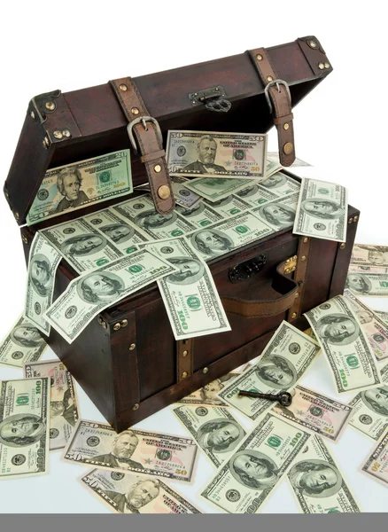 Chest with dollar bills. financial crisis, crisis, debt. — Stock Photo, Image