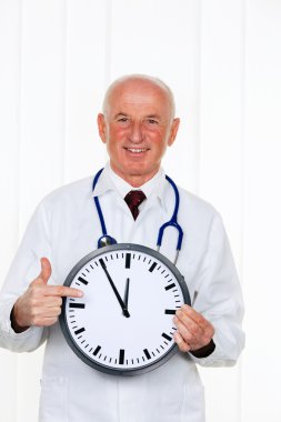 Doctor with clock 11:55 clipart