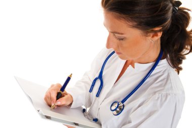 Successful young doctor takes notes clipart