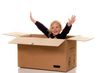 Child in moving box. if the move to box. clipart