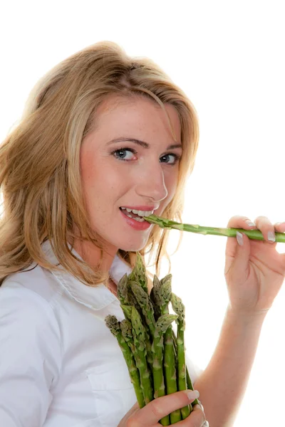 Woman with green asparagus — Stock Photo, Image