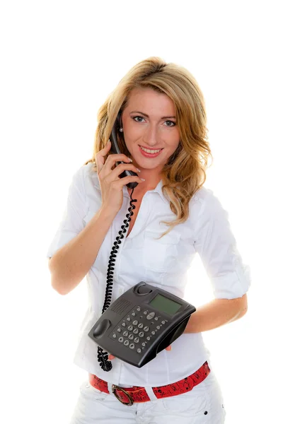 Frau telefoniert mit einer Kundenservice-Hotline — Stockfoto