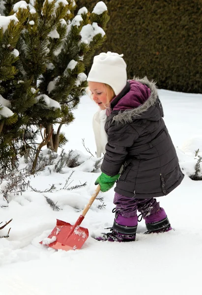 stock image Shoveling snow in winter with snow shovel