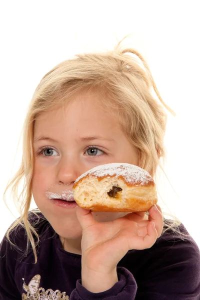 Дитина в карнавалі з пончиками. пончики — стокове фото