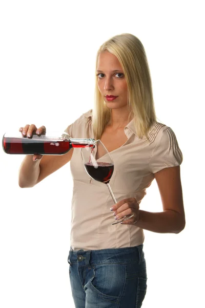 Nő, vörös bor — Stock Fotó