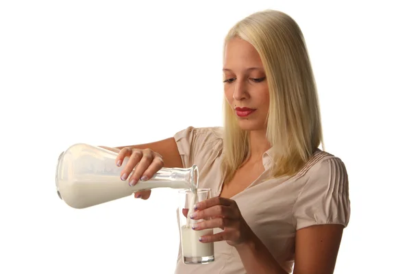 Frau mit Milch — Stockfoto