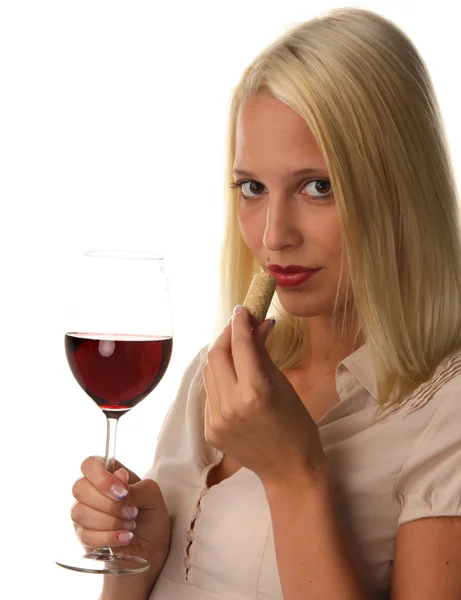 Kadın kırmızı şarap ile — Stok fotoğraf