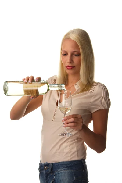 하얀 와인을 가진 여자 — 스톡 사진