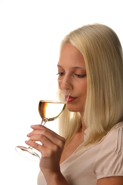 Жінка з білим вином — стокове фото