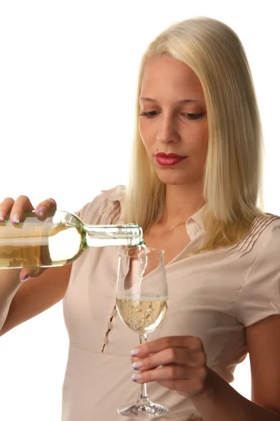 Woman with white wine — Stock Photo, Image