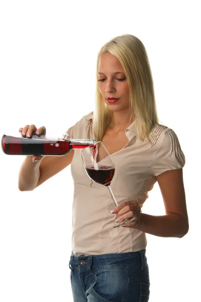 Vrouw met rode wijn — Stockfoto