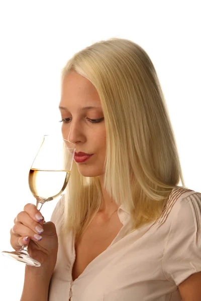 पांढरा वाईन असलेली स्त्री — स्टॉक फोटो, इमेज