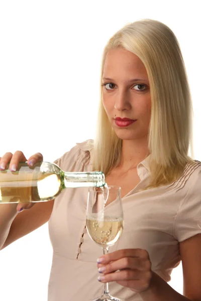 Жінка з білим вином — стокове фото