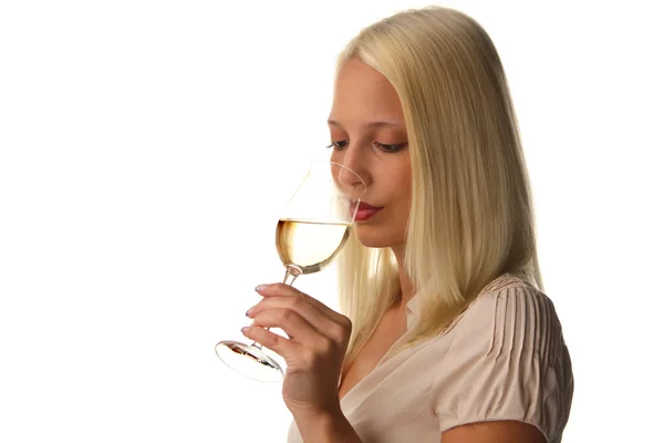 Kobieta z białym winem — Zdjęcie stockowe