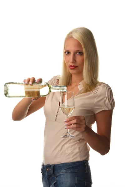 Woman with white wine — Stock Photo, Image