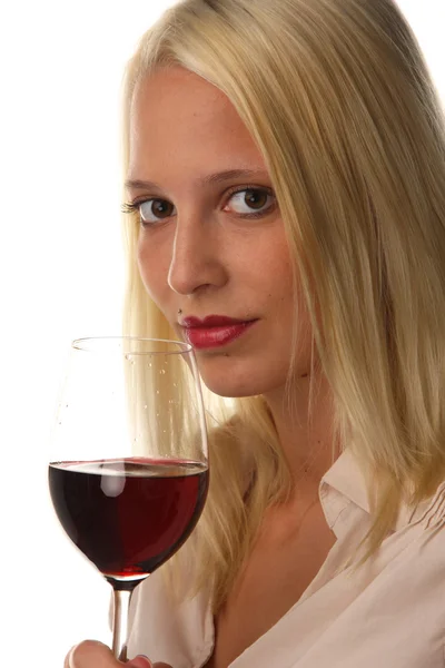 Mujer con vino tinto — Foto de Stock