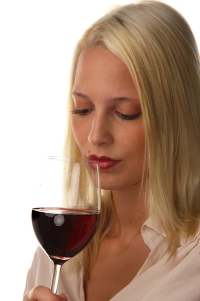 Femme avec du vin rouge — Photo