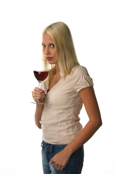 Frau mit Rotwein — Stockfoto