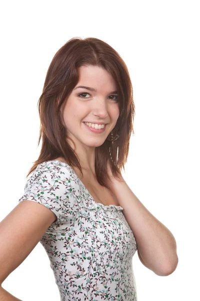 Young woman in a dress in a pretty pose — Stock Photo, Image