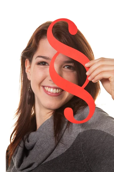 Young woman with a paragraph symbol — Stock Photo, Image