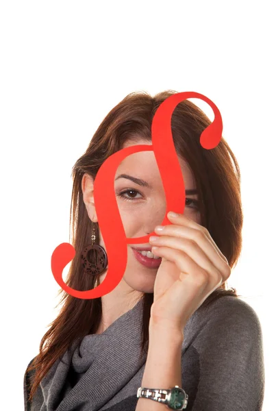 Young woman with a paragraph symbol — Stock Photo, Image