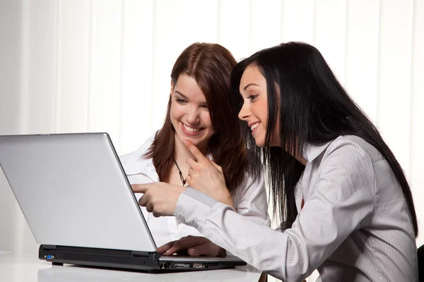 Jovens mulheres em aprender um programa em um laptop — Fotografia de Stock