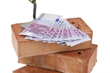 Construction, financing, building society. brick and € clipart