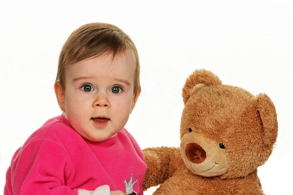 Toddler with a teddy bear — Stock Photo, Image