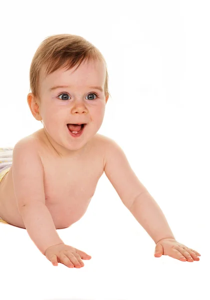 Niños pequeños en pañales bebé yace en el suelo —  Fotos de Stock