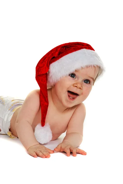 サンタ クロースの帽子と小さな赤ちゃん子供 — ストック写真