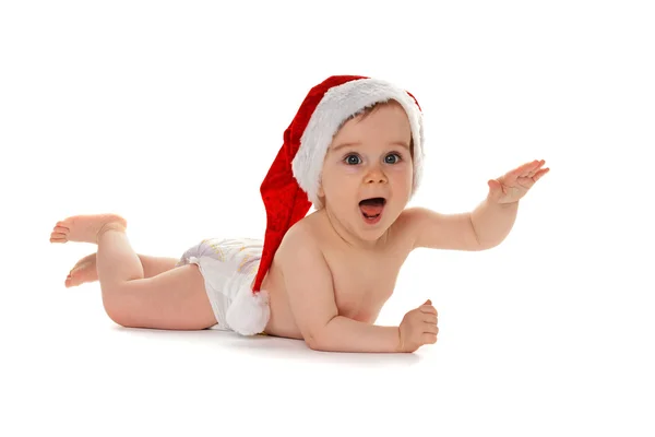 サンタ クロースの帽子と小さな赤ちゃん子供 — ストック写真