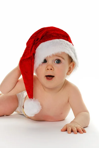 Little baby child with santa claus hat — Stock Photo, Image