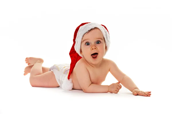 Kleines Baby mit Weihnachtsmann-Mütze — Stockfoto