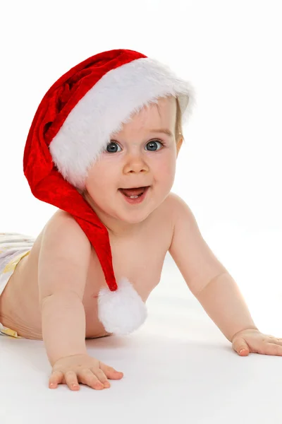 Little baby child with santa claus hat — Stock Photo, Image
