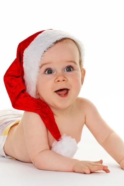 Małe dziecko dziecko kapelusz Świętego Mikołaja — Zdjęcie stockowe
