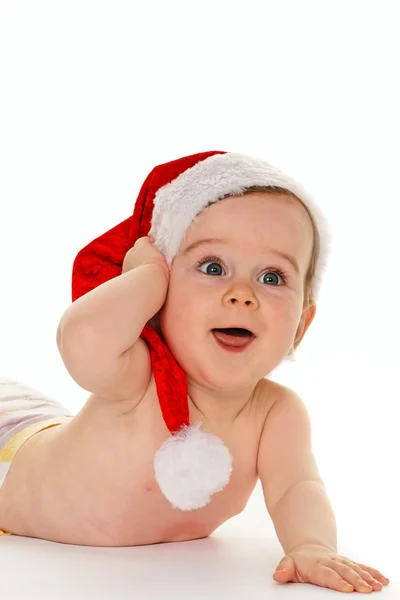 Baby kindje met kerstman hoed — Stockfoto