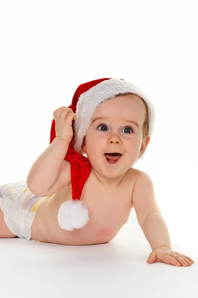 Μικρό παιδί μωρό με καπέλο Αϊ-Βασίλη — Φωτογραφία Αρχείου