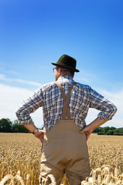 Agricultor en un campo de trigo — Foto de Stock